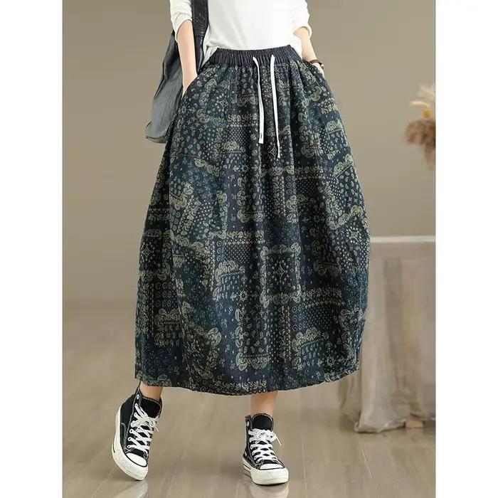Jupe florale taille haute LPOPENGL en denim vintage pour femmes, style chinois, automne 2025, soirée et partys