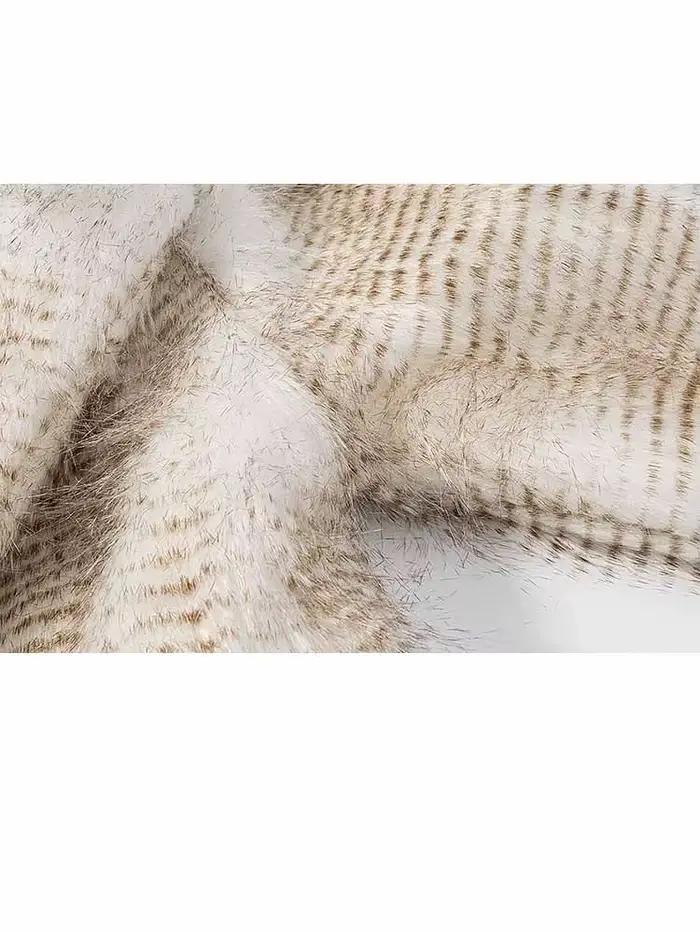 Manteau court tendance pour femme, printemps, manches longues, fourrure artificielle, col à revers, décoration rayée, style décontracté, style urbain