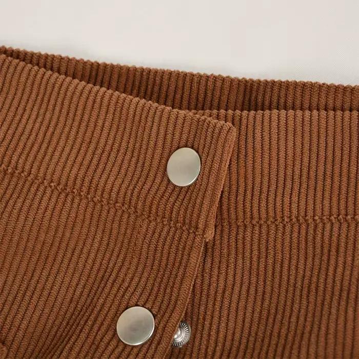 Vintage marron velours côtelé jupes pour femmes simple boutonnage coupe ajustée Mini jupe femme automne hiver coréen