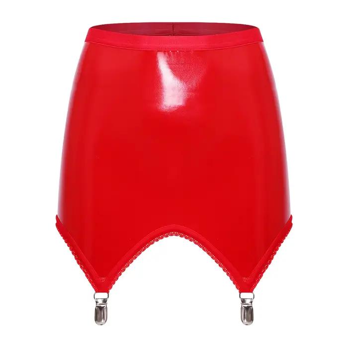 Mini-jupe moulante en similicuir PU effet latex pour femme