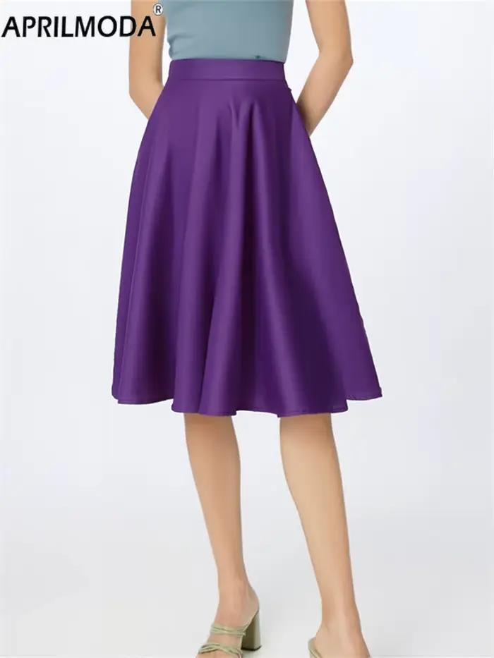 Jupe trapèze mi-longue taille haute pour femme