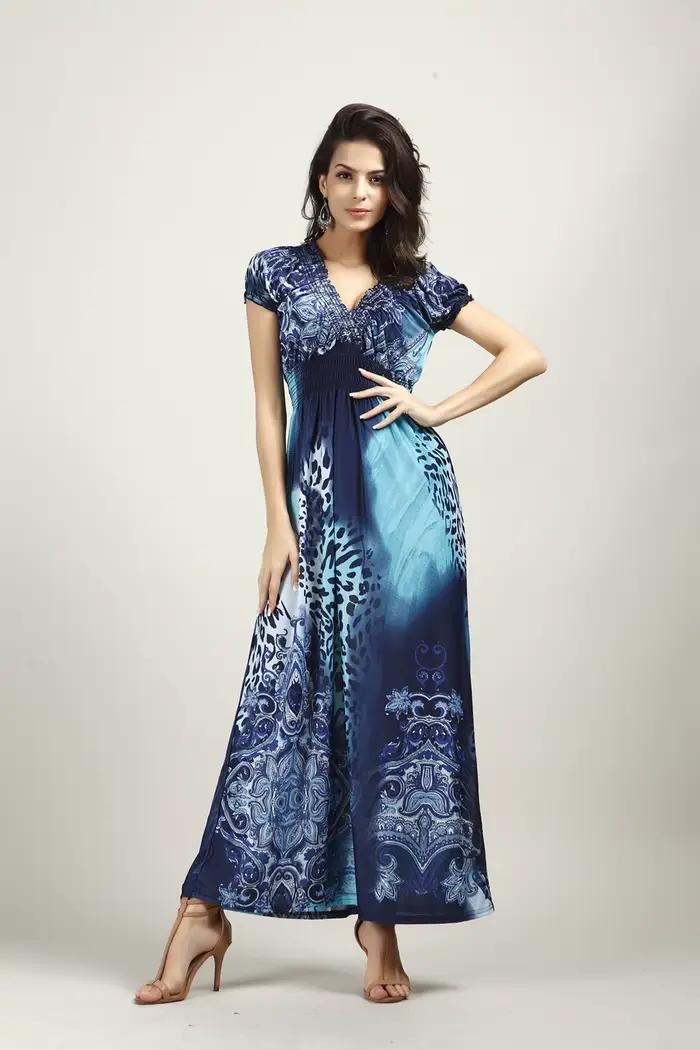 Tunique de plage Boho élégante pour femme, robe d'été longue, grande taille, sexy, robe d'été, bleue, grande, grande, vêtements d'été, 2024