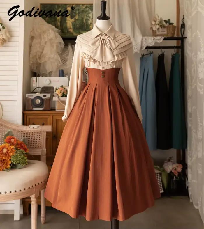 Jupe longue taille haute Godivana élégante classique pour femmes occasions spéciales automne hiver polyester subtilement décorée