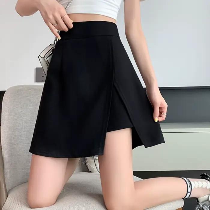 Jupe courte ZOCI pour femme grande taille noire fendue asymétrique coupe trapèze mini jupe d'été streetwear sexy fermeture éclair hautes occasions estivales
