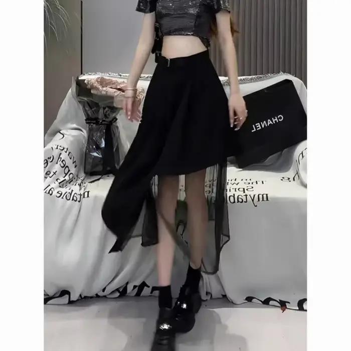 Jupe mi-longue élégante asymétrique en couleur solide pour femmes occasions spéciales printemps été amincissante style moderne