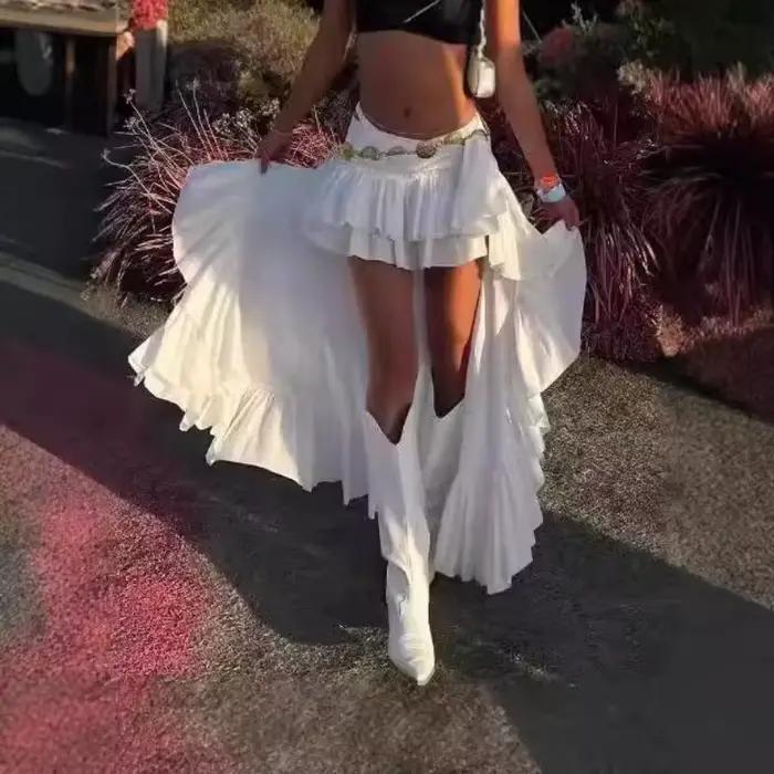 Jupes Femme Mi-longues Coupe Trapèze Taille Haute Ajustée Décontractée Unie à Volants Élégante Style Y2K Streetwear Travail Été 2026