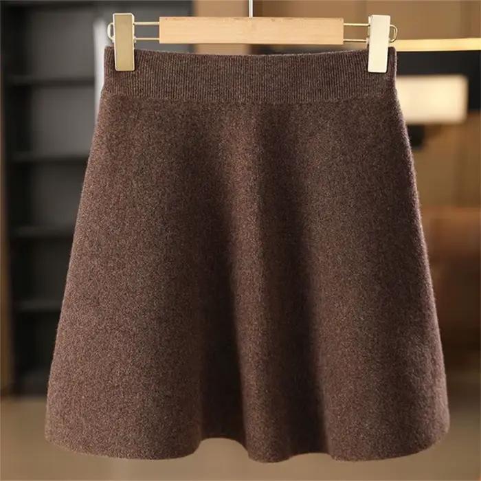 Jupe en laine pour femmes automne hiver taille élastique Mini