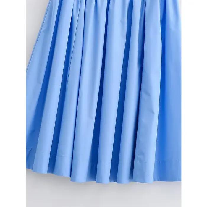YENKYE Nouvelle jupe plissée bleue taille haute évasée pour femme
