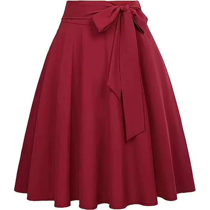 Jupe mi-longue évasée taille haute avec poches pour femme