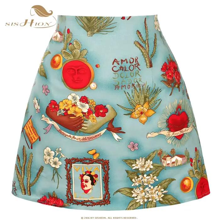 Jupe en coton vintage Sishion mini rockabilly pour femmes années 40 50 vert polyvalente