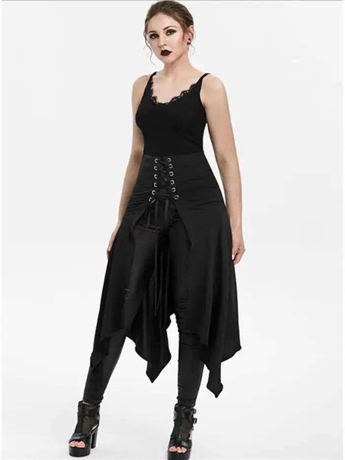 Jupe Médiévale Noire Vintage à Ourlet Irrégulier pour Femme