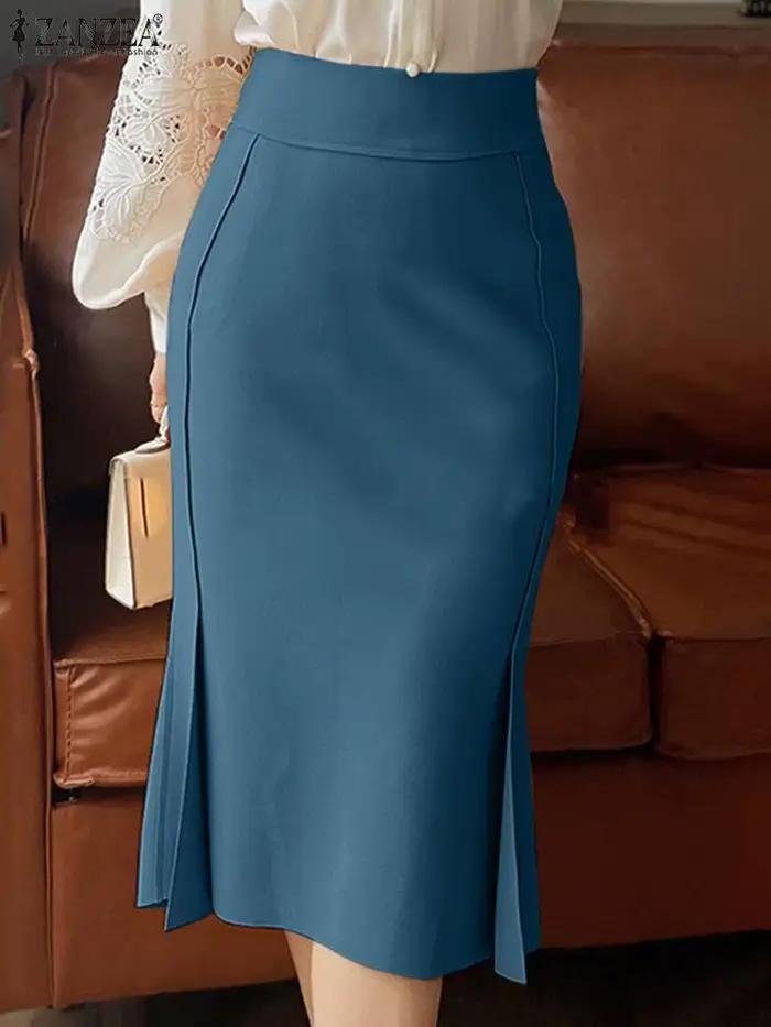 Jupe ZANZEA Sirène en Polyester Taille Haute Style Bureau Occasions Formelles et Informelles Colores Noir Jaune Bleu