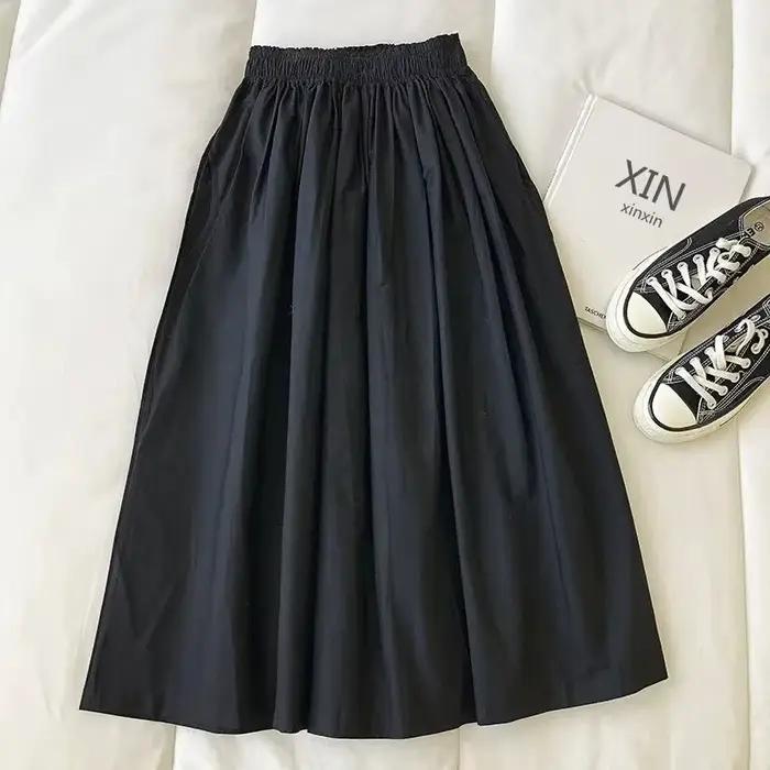 Femmes blanc jupe longue mode poches plissé genou longueur jupes automne nouveau décontracté élégant taille haute une