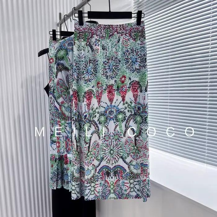 Jupe mi-longue plissée à imprimé Floral coloré pour femmes