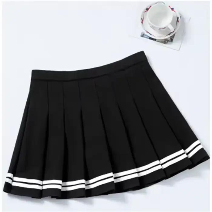 Jupe plissée taille haute mini-rayée pour femme style préppy universitaire automne hiver école quotidien