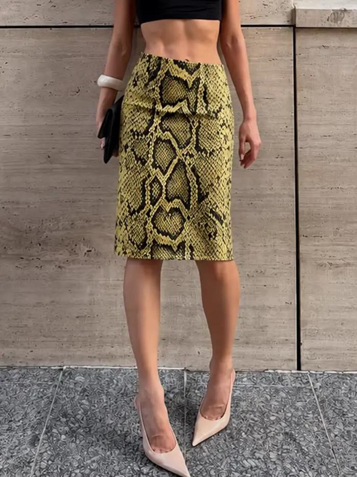 Jupe droite à motif serpent tendance pour femme