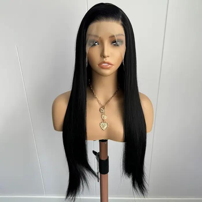 Perruque Lace Front Wig synthétique lisse noire 13x4, perruque longue en soie lisse de haute qualité pour femmes, perruque de Cosplay à usage quotidien