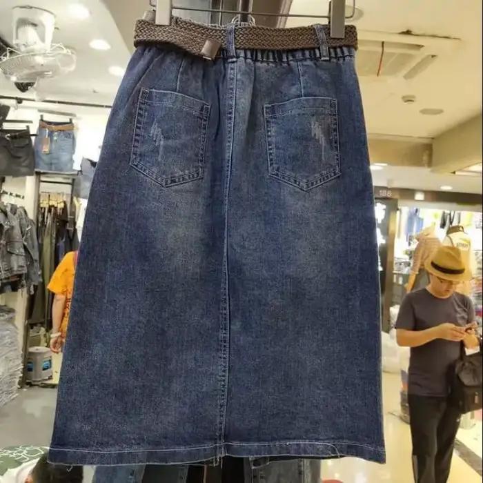Mode française grande taille jupe en jean femme été nouvelle