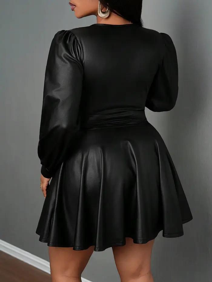 Jupe en polyester grande taille pour femmes, col en V profond, manches lanternes, silhouette trapèze cintrée à la taille, ensemble sexy pour filles, occasions spéciales et tenues de soirée