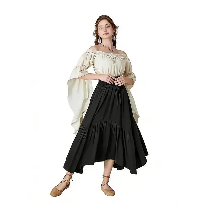Femmes Maxi jupe Vintage taille haute une ligne victorienne