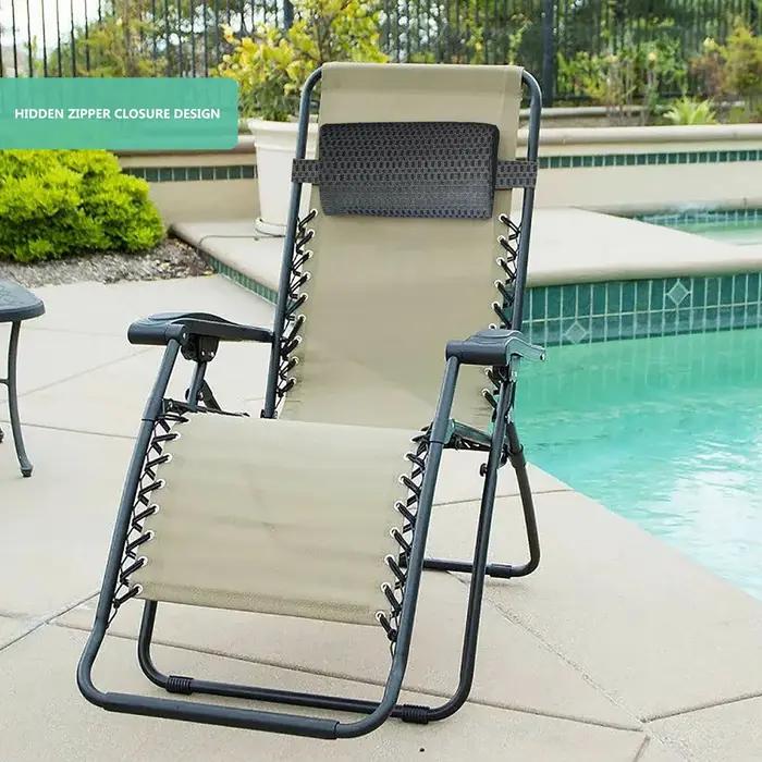 Coussin de chaise longue de jardin, oreiller de cou, appui-tête pour chaise inclinable, coussin de chaise de plage, coussin de chaise longue de camping et de terrasse, sangle réglable, pour la pause d