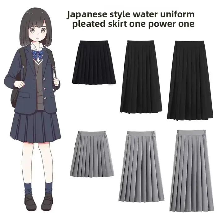 Jupe plissée noire mi-longue style JK pour étudiante
