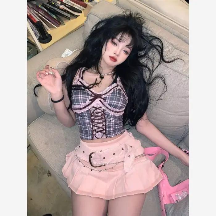 Jupe femme 2026 nouvelle mode Fairycore Kawaii Streetwear vêtements Y2K rose Mini jupes esthétique doux mignon haut