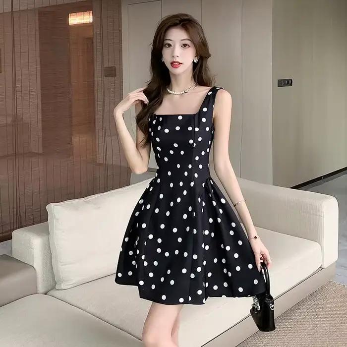 Femme robe à bretelles vacances points robes courtes pour les femmes 2025 mode en ventes pas cher décontracté été élégant luxe Style coréen Chic