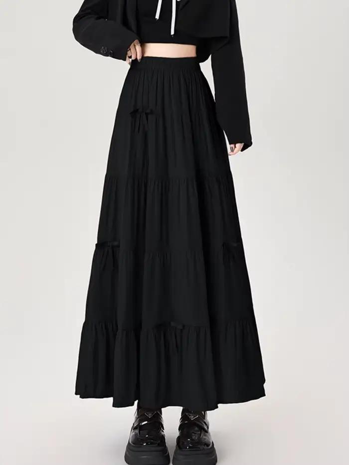 Arc doux jupes longues femmes élégant Style Preppy taille haute une ligne jupe mignon japon ample décontracté dame mode