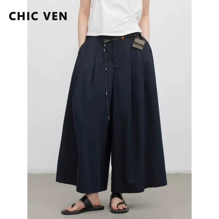 CHIC VEN Mode Femme Culottes Unies Nouveauté Décontractées Taille Haute Plissées Jupes-Shorts Amples pour Bureau Été 2026