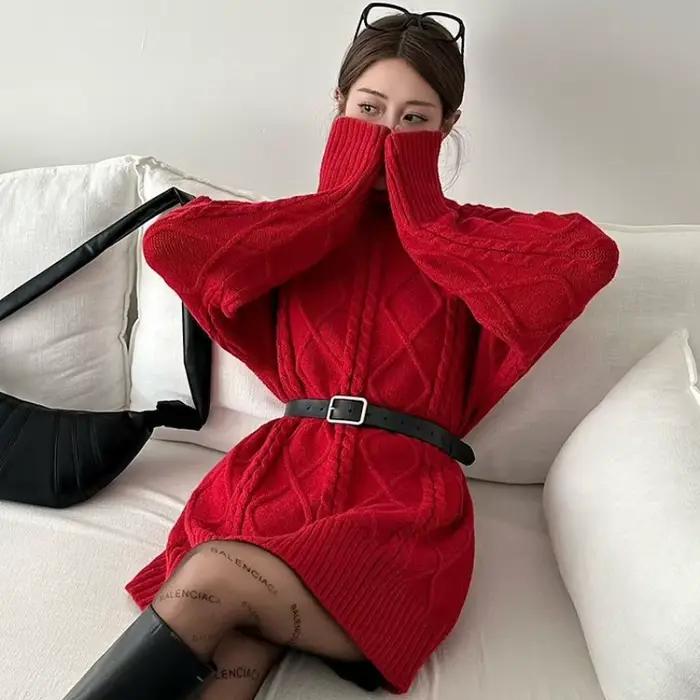 Jupe de noël rouge à col roulé pour femme