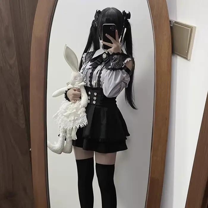 Ensemble chemise et jupe Lolita Jirai Kei pour filles