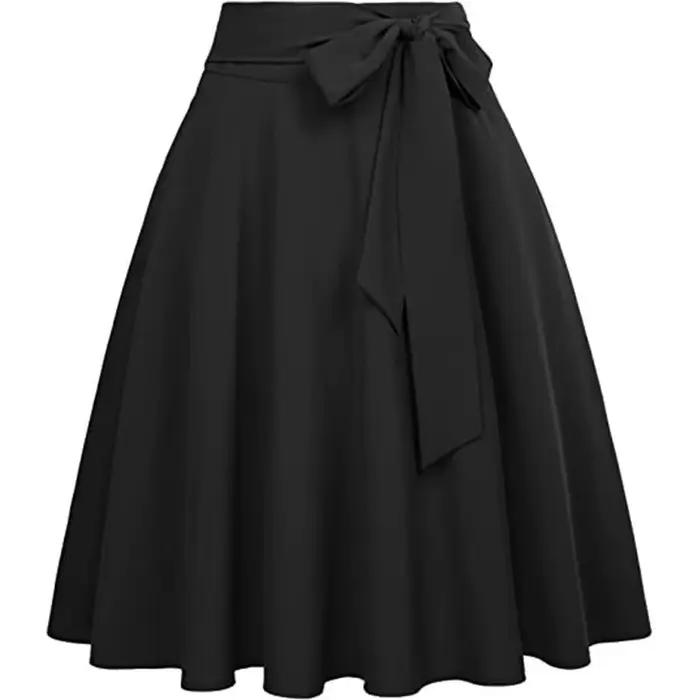 Jupe mi-longue évasée taille haute avec poches pour femme