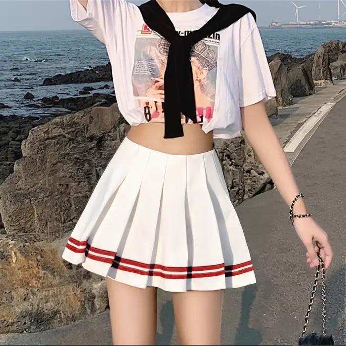 Mode Preppy Style jupes plissées femmes 2025 printemps été nouvelle une ligne robe courte douce fille taille haute Petchwork jupe rue