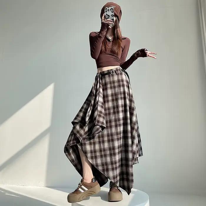 Jupes longues femmes jupe en laine 2025 Goth Lolita automne hiver taille haute volants asymétrique