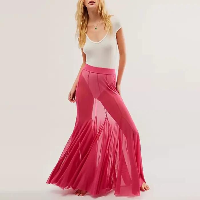 Jupes longues transparentes en maille transparente pour femmes