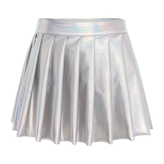 Mini jupe courte plissée métallique brillante pour femmes