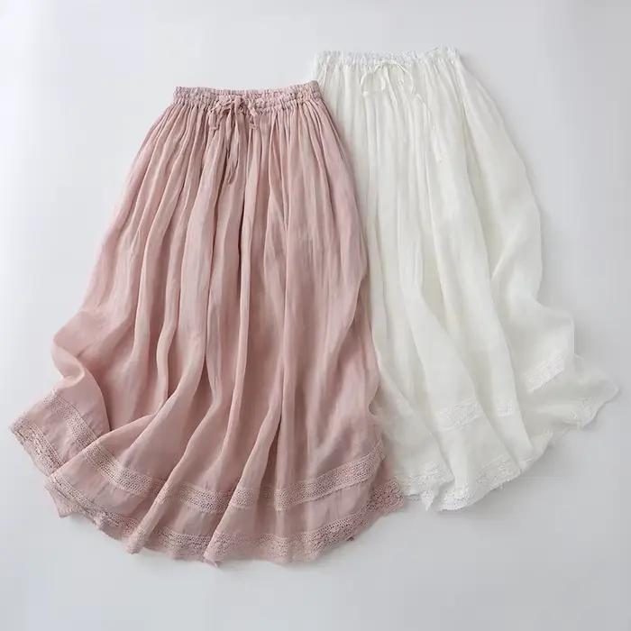 Jupe longue Double couche à taille élastique pour femmes