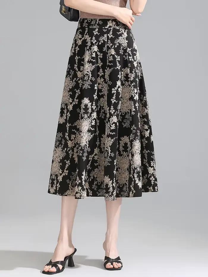 ZUZK femmes jupes florales confortables nouvelle taille élastique mode mi-longue Jupe à fleurs