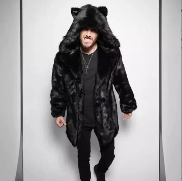 Manteau en fausse fourrure pour hommes, manches longues, capuche, épais et chaud, Cardigan moelleux en peluche, Parka décontractée, vêtements de neige, manteau en fourrure d'hiver
