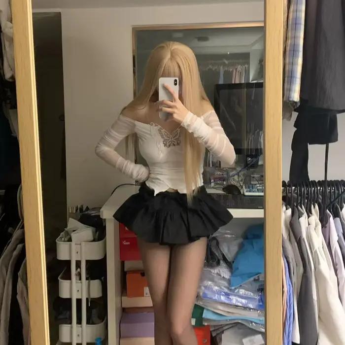 Sukapan jupes femmes mignon cravate Mini jupe avec short intégré taille élastique Micro-mini