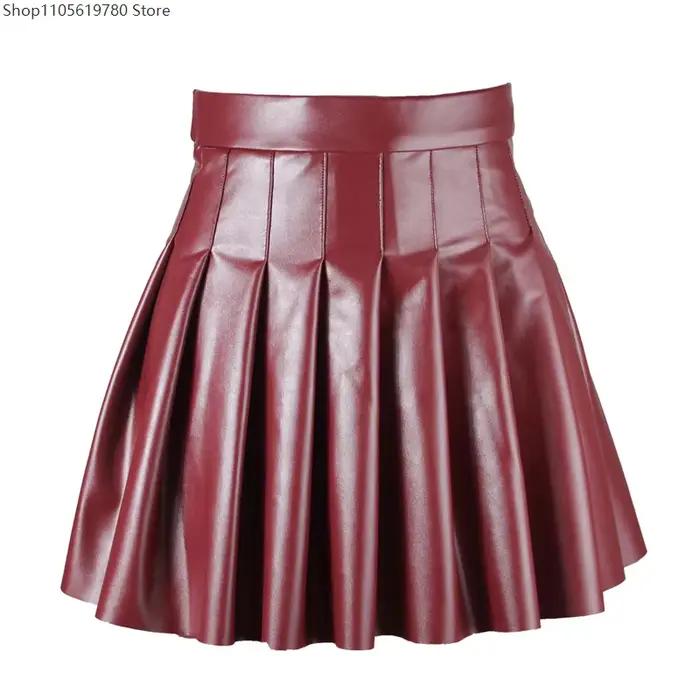 Mini-jupe plissée sexy en similicuir pour femme