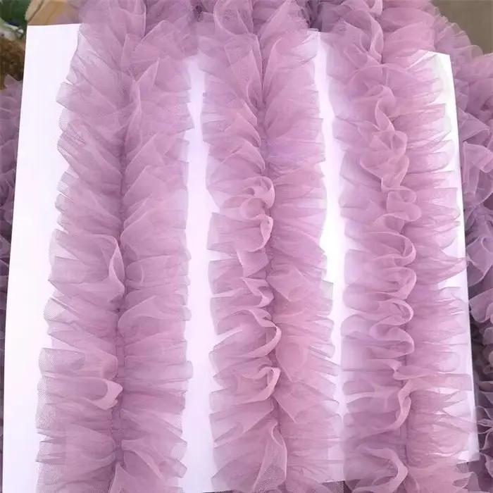 Jupe évasée en gaze double couche violet prune de 9 cm de large avec volants