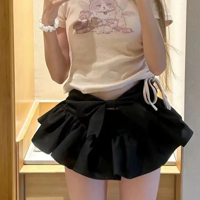 Sukapan jupes femmes mignon cravate Mini jupe avec short intégré taille élastique Micro-mini