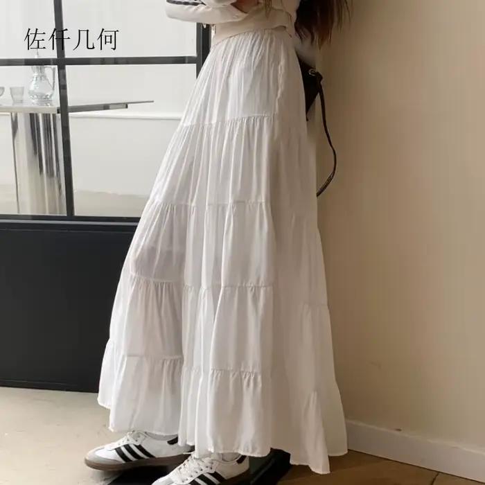 Jupe coréenne mi-longue en Lycra et Polyester pour femmes junior, silhouette empire décontractée, printemps et été, pour rentrée scolaire et sorties