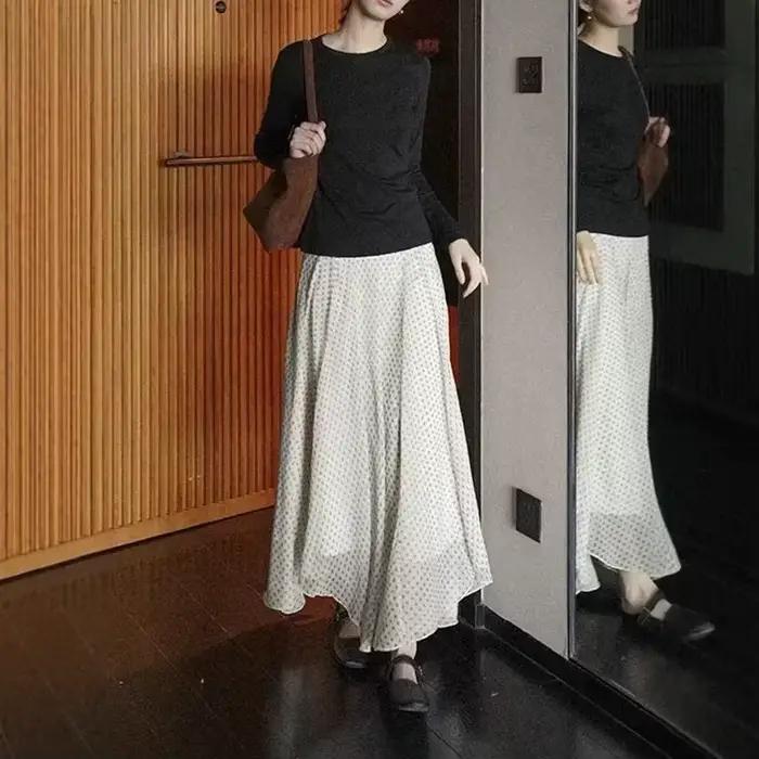 Jupe longue midi imprimée drapée irrégulière de style français pour femme