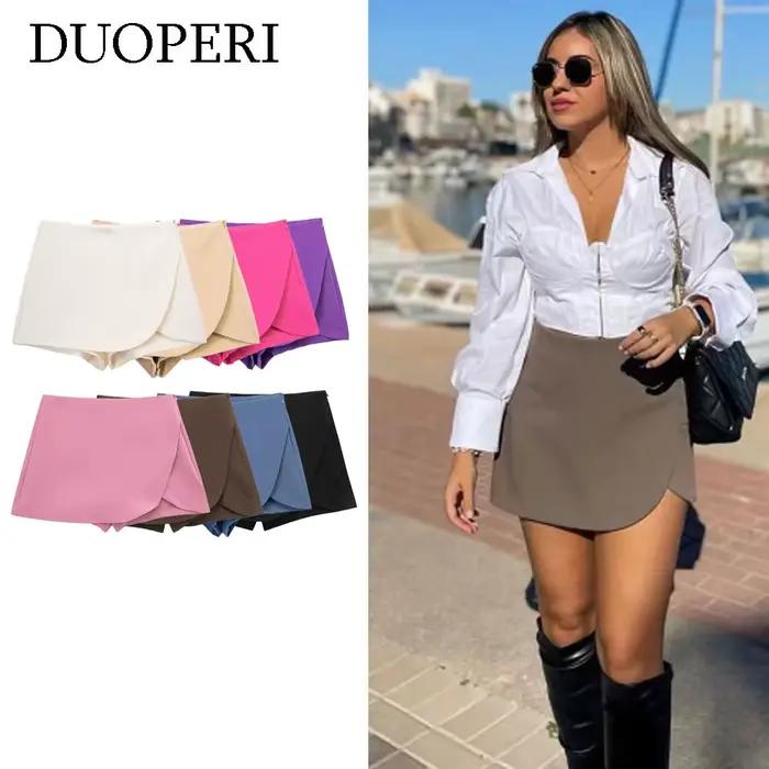 DUOPERI femmes mode plaine asymétrique jupe Style Shorts femme Chic élégant doux dame décontracté jupes courtes culottes