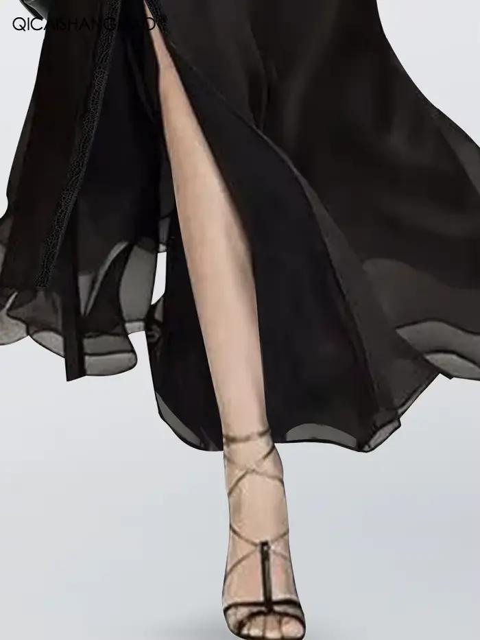 Jupe trapèze en mousseline de soie noire pour femme