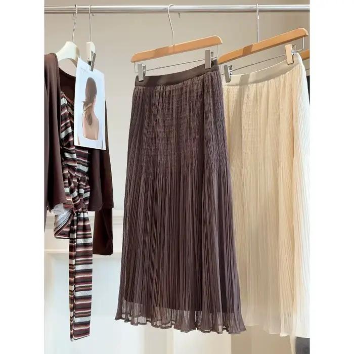Jupe plissée taille haute en maille pour femme