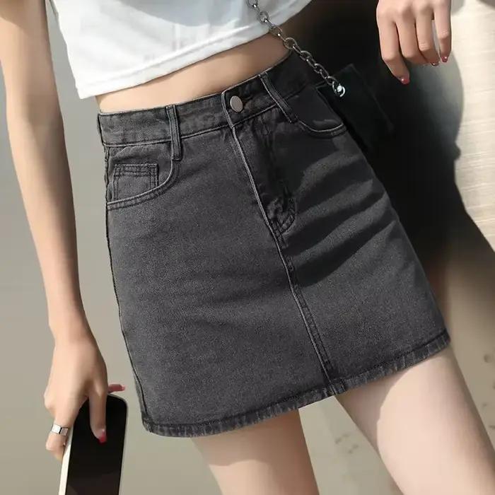 Jupe en jean taille haute décontractée avec poche courte mini femme printemps été coton polyester acétate Y2K vintage occasionnels à offrir